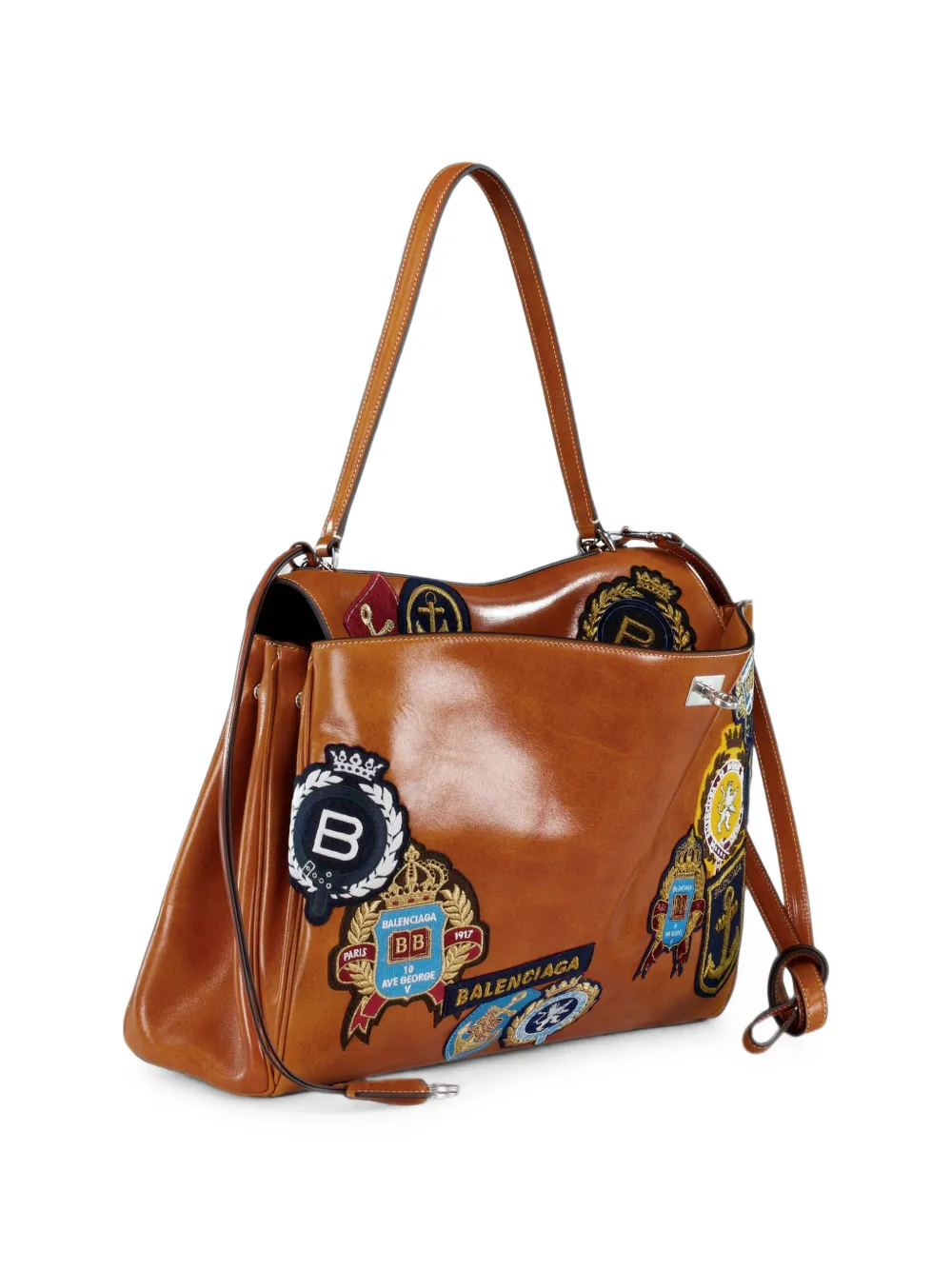 Balenciaga Grote messengertas verfraaid met patch Bruin