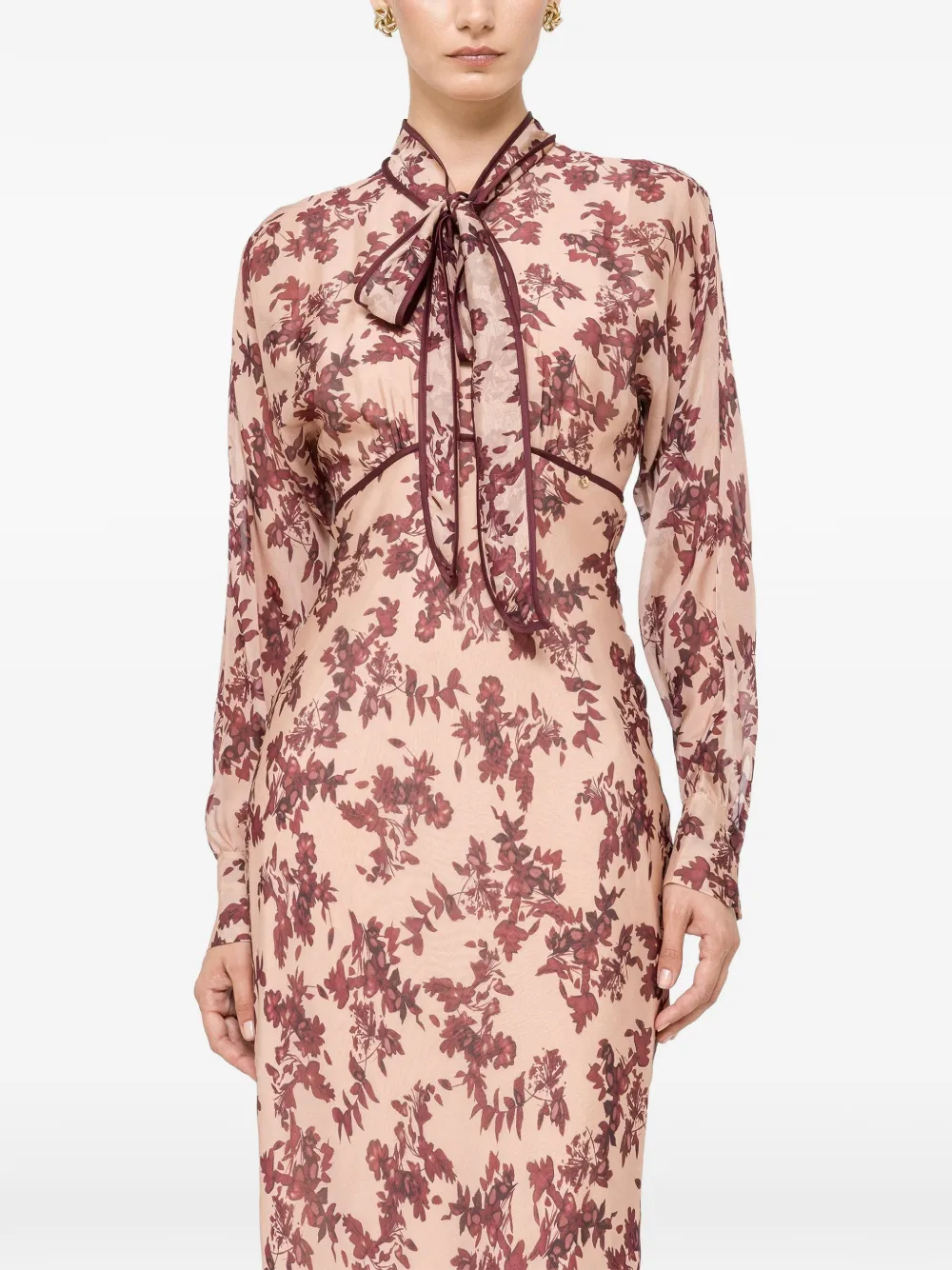 NISSA Zijden en viscose maxi-jurk met bloemen Beige