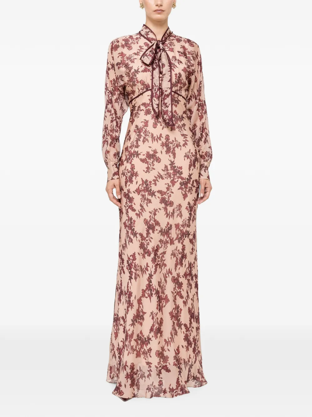 NISSA Zijden en viscose maxi-jurk met bloemen Beige