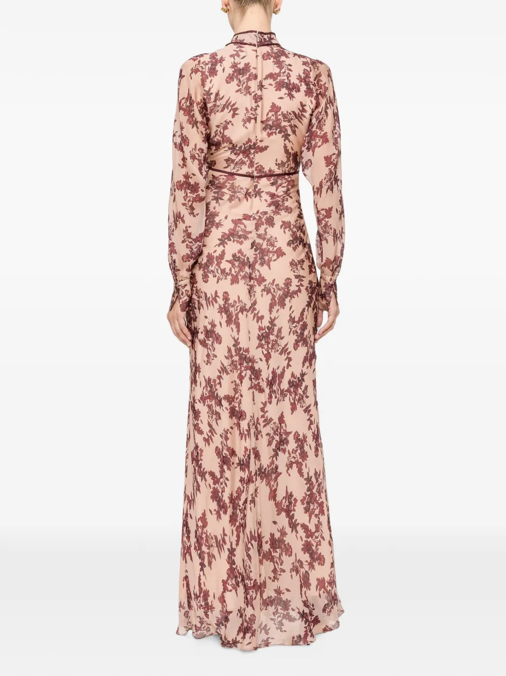 NISSA Zijden en viscose maxi-jurk met bloemen Beige