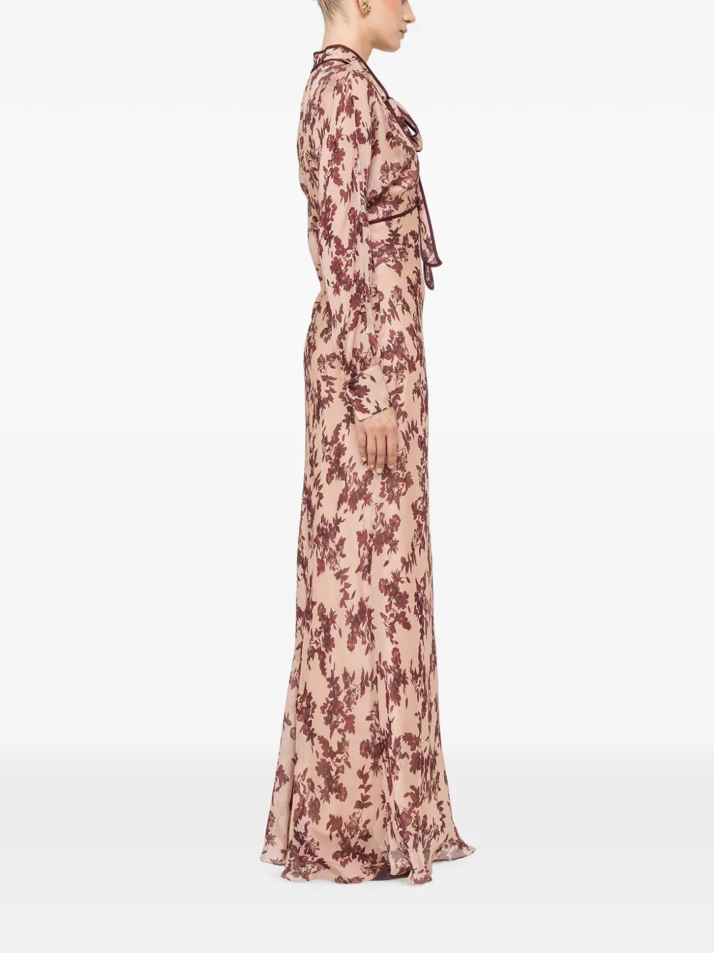 NISSA Zijden en viscose maxi-jurk met bloemen Beige
