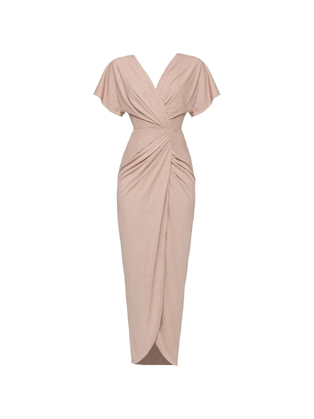 NISSA V-neck draped midi dress - Toni neutri