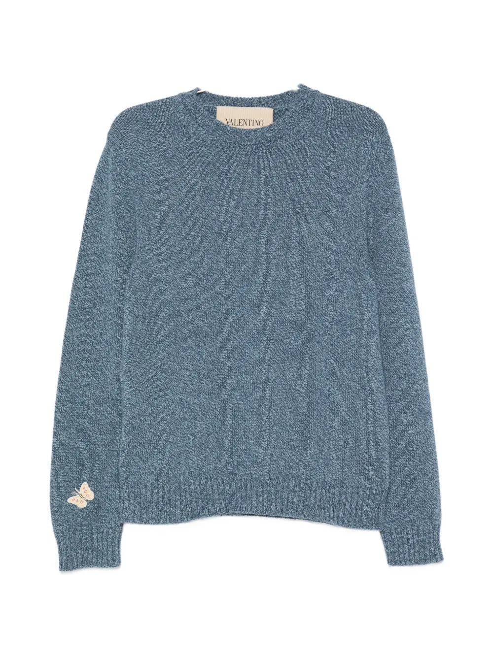 Valentino Garavani Mouliné wollen trui met geborduurde vlinderpatch Blauw
