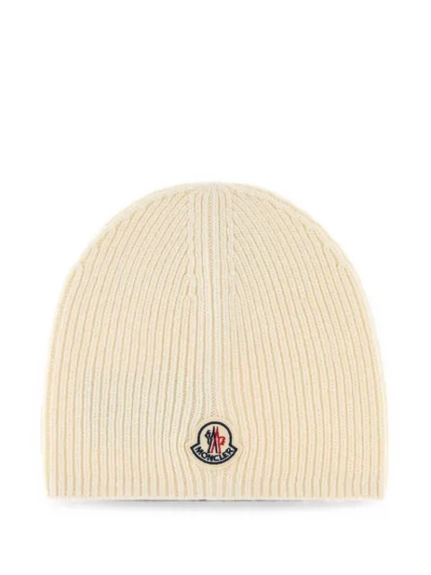 Moncler logo-patch ribbed-knit beanie hat