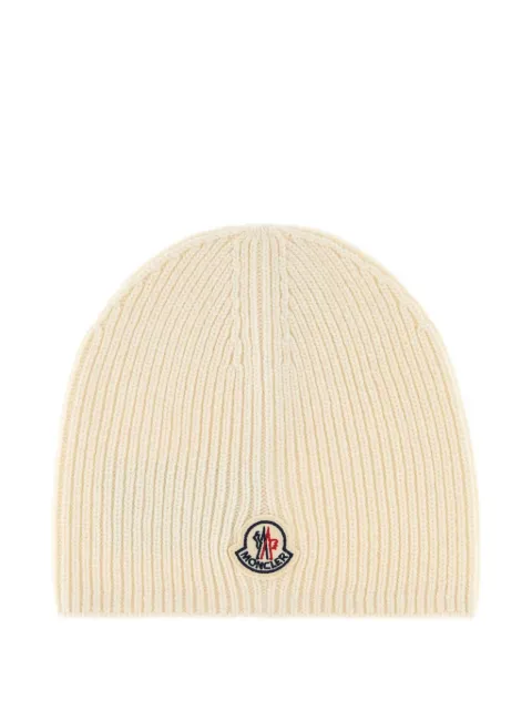 Moncler logo-patch ribbed-knit beanie hat