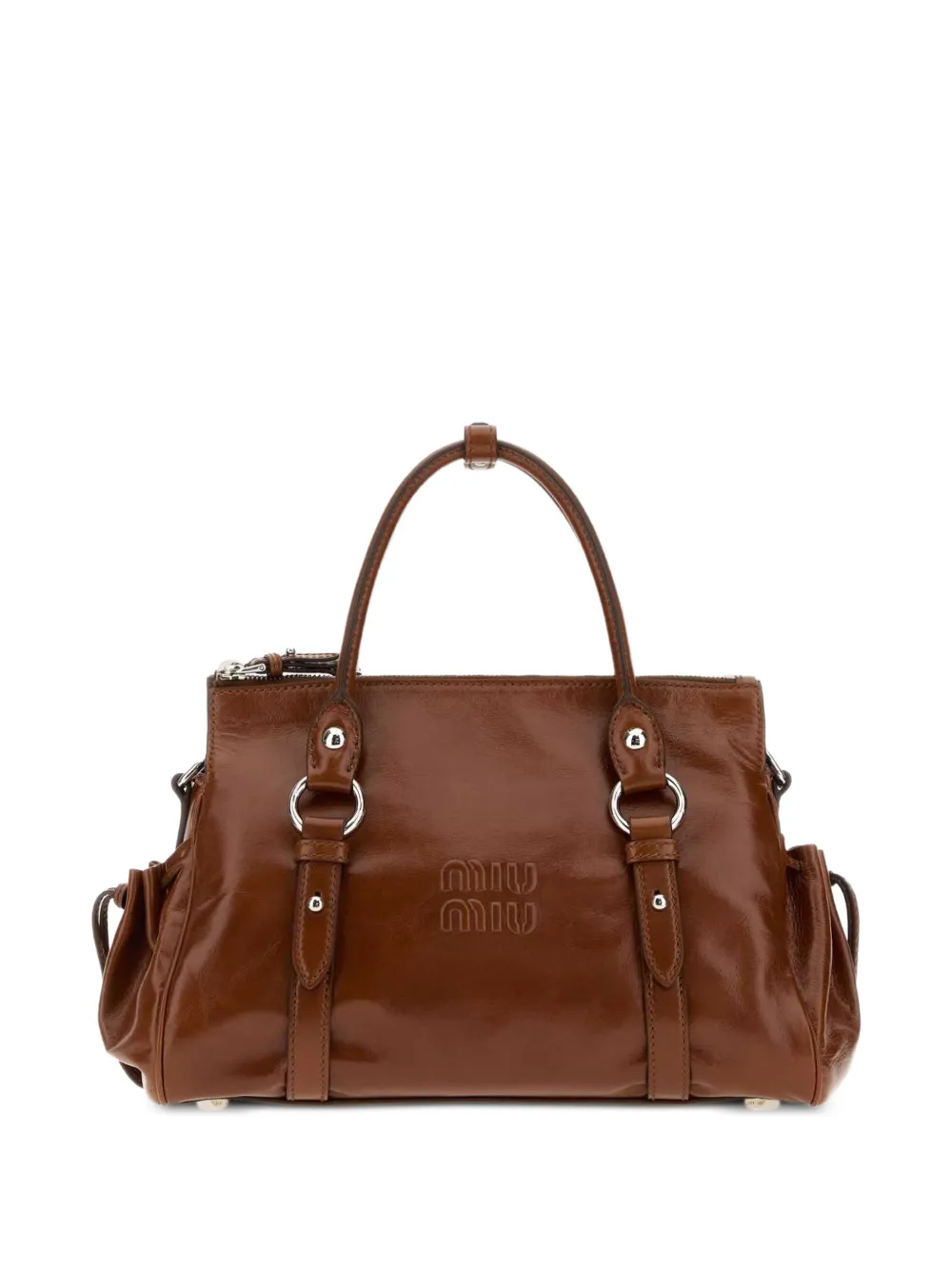 Miu Miu logo-embossed leather tote bag - Marrone