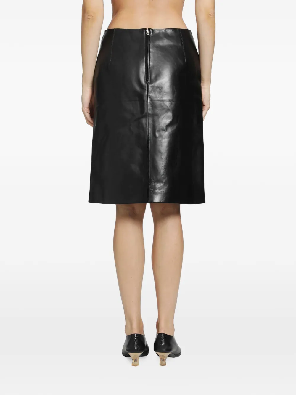 Jil Sander Leren midi-rok Zwart