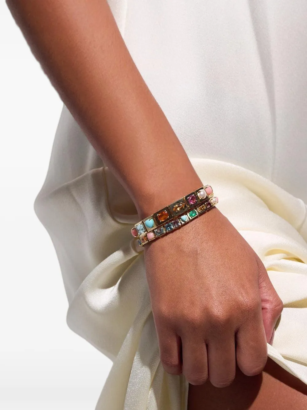 Type Jewelry XL Leggo multi-stone bracelet - women - 14kt Yellow Gold/Pearl/Orange Sapphire/Coral/Peridot/Blue Topaz/Turquoise/Pink Tourmaline/Am...