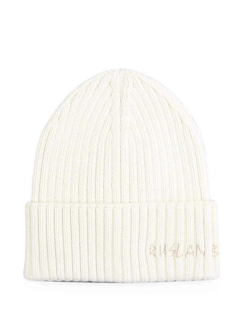 Ruslan Baginskiy monogram-embroidered ribbed beanie hat - Bianco