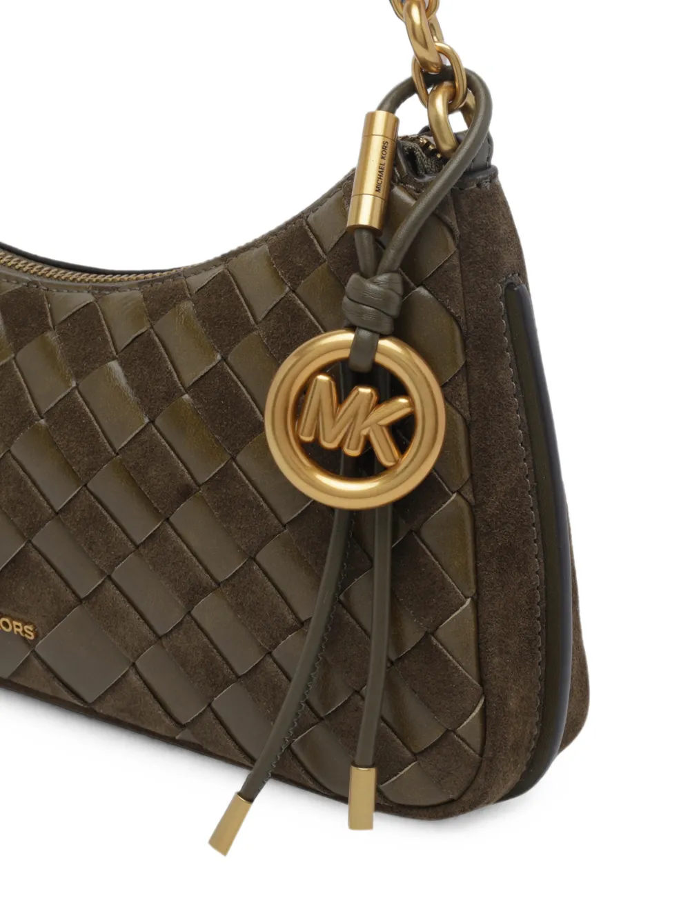 Michael Kors Kids Medium Nolita handgeweven leren pochette met ketting Groen