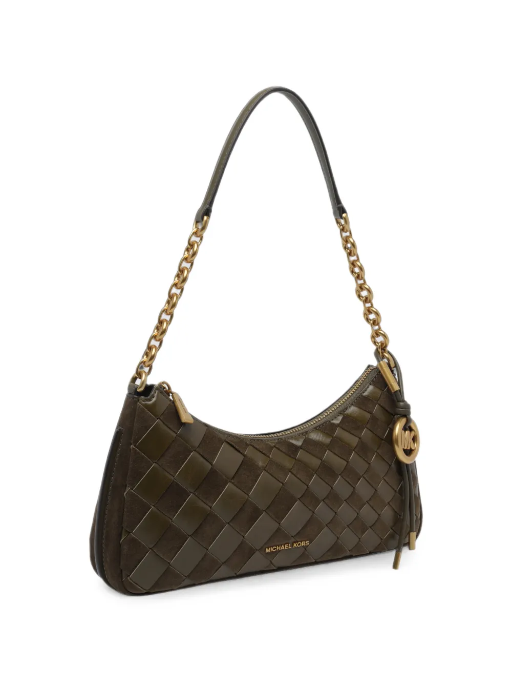 Michael Kors Kids Medium Nolita handgeweven leren pochette met ketting Groen