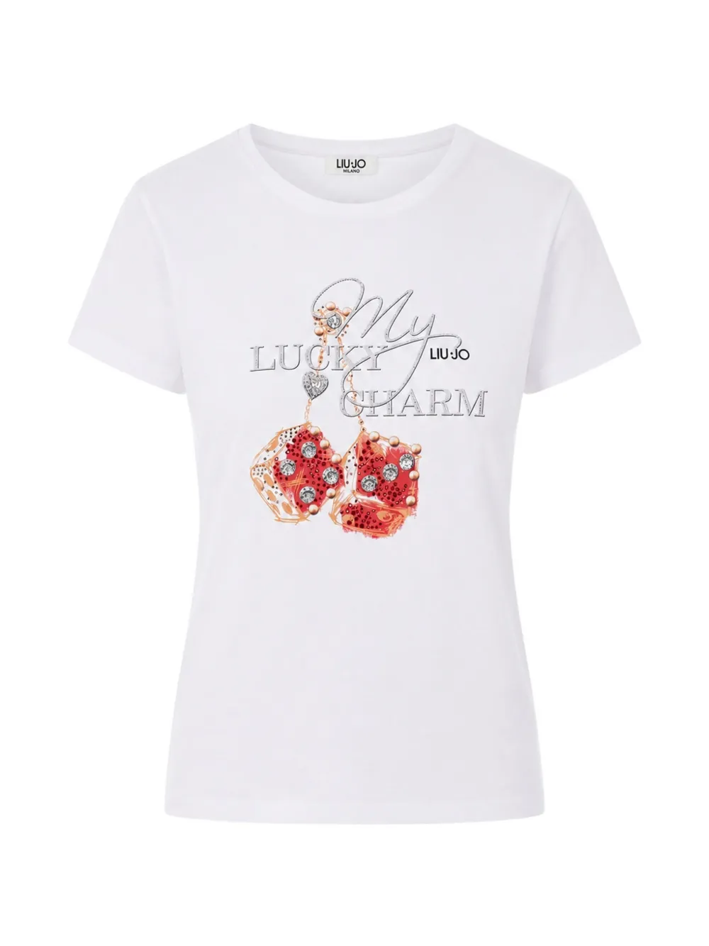 LIU JO graphic-print rhinestone-embellished T-shirt - Bianco