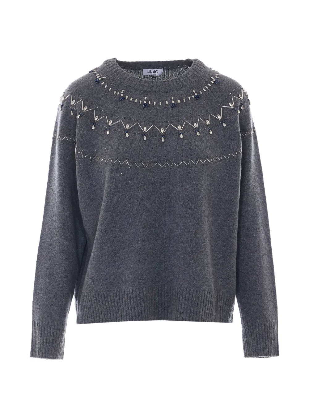 LIU JO wool sweater with jewel embroidery - Grigio