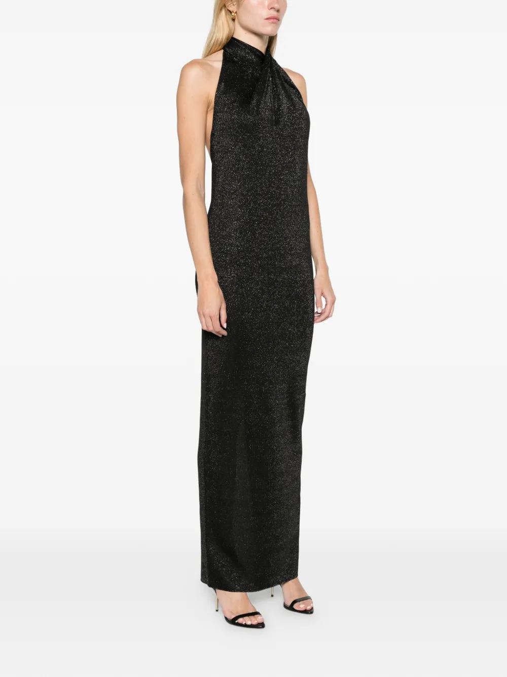 Balmain halterneck Lurex maxi dress Zwart