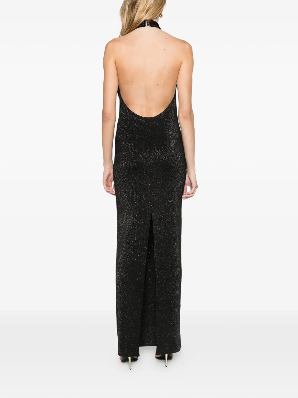 Balmain halterneck Lurex maxi dress Zwart