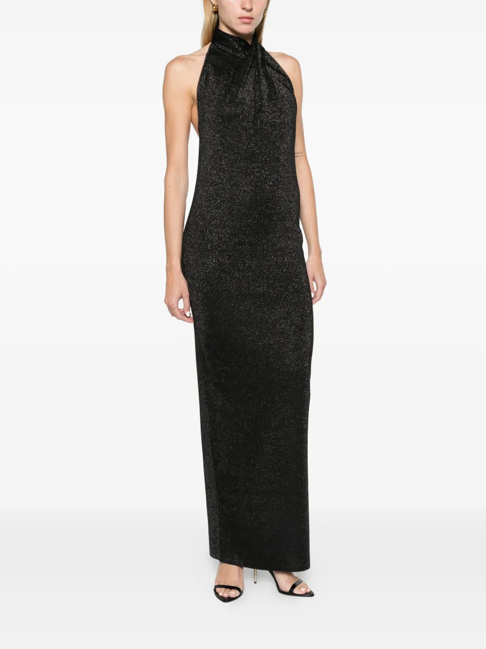 Balmain halterneck Lurex maxi dress Zwart