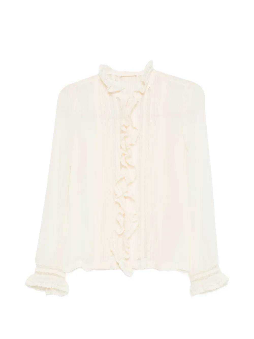 DÔEN Magdeleine ruffled lace-trim top - White