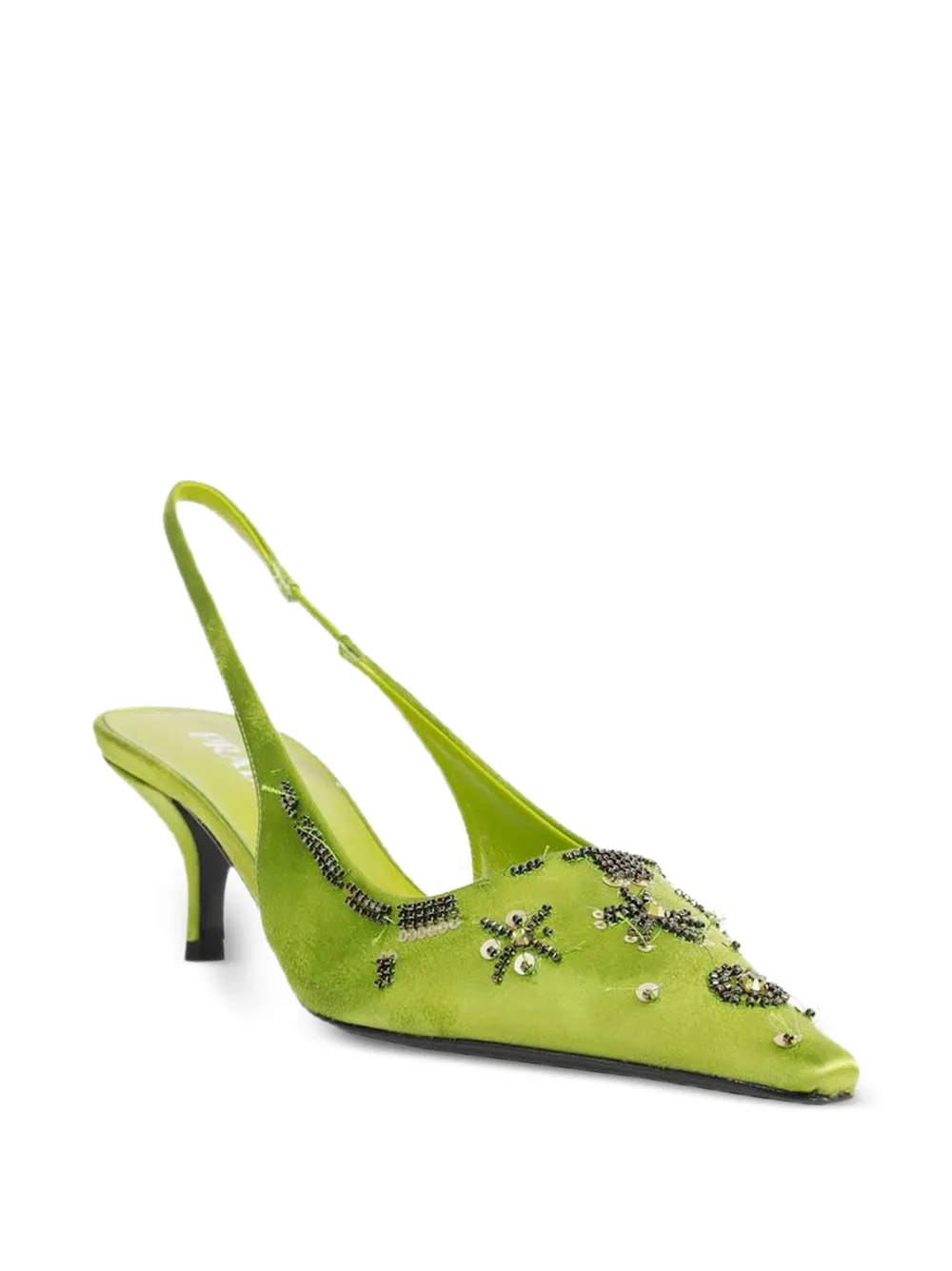 Prada embroidered satin slingback pumps Groen