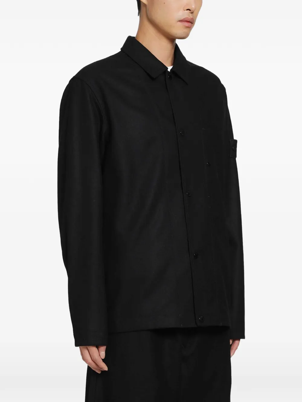 Stone Island logo-patch button-up shirt Zwart