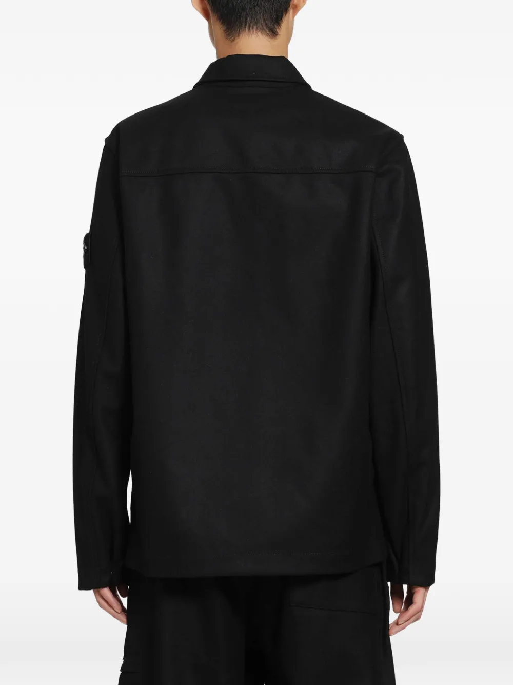 Stone Island logo-patch button-up shirt Zwart