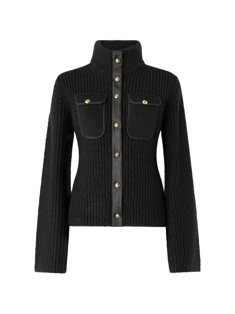 PINKO ribbed-knit pocket-details cardigan - Nero