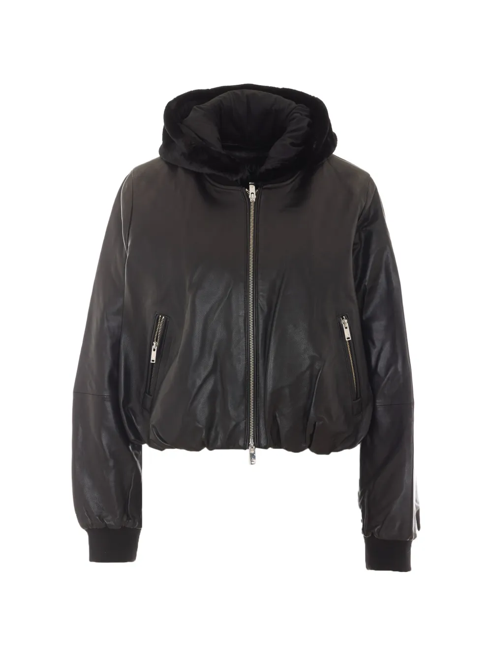 Moose Knuckles Cardin hooded leather bomber jacket - Schwarz