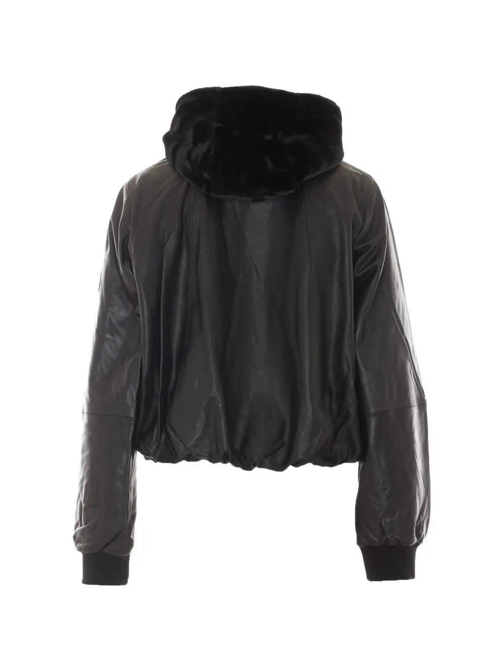 Moose Knuckles Cardin leren bomberjack met capuchon Zwart