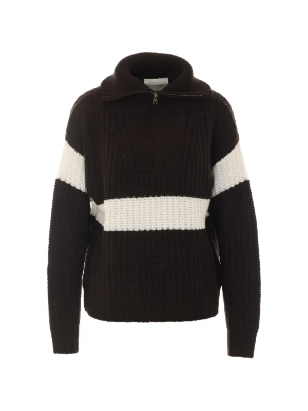 Lisa Yang Mavis Striped Half-zip Sweater in Black