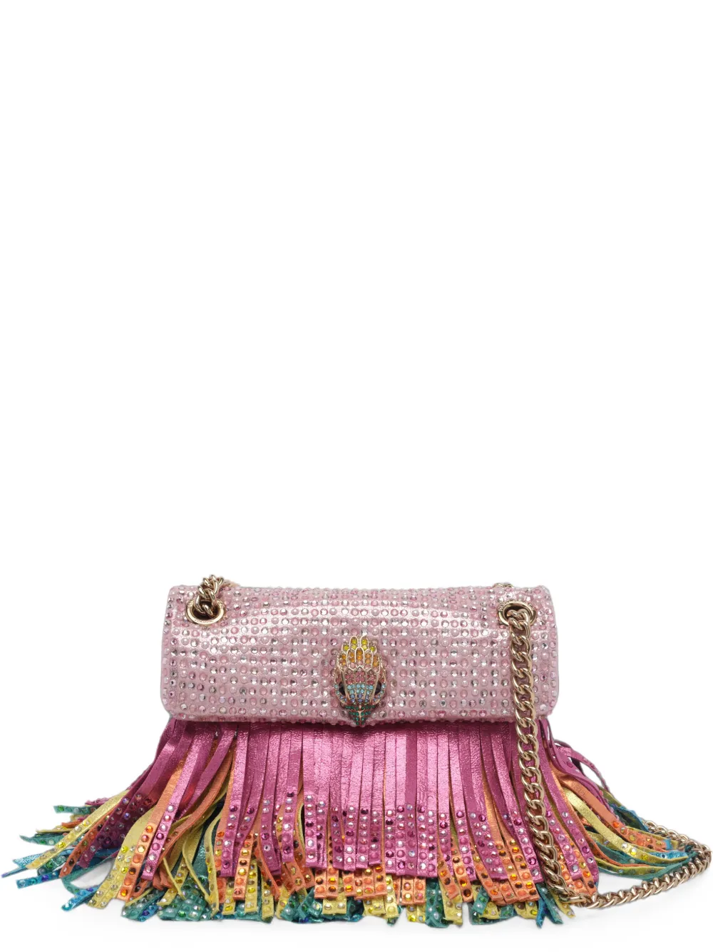 Kurt Geiger London mini Kensington crystal-embellished fringed shoulder bag - Rosa
