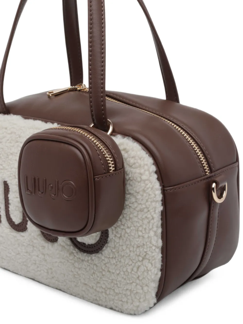 LIU JO Shopper van imitatie-lammy met logo-patch Bruin