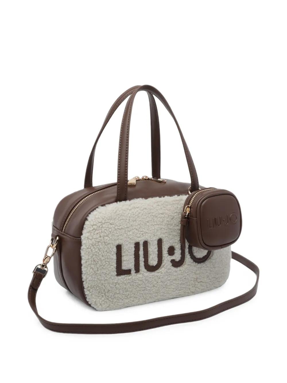 LIU JO Shopper van imitatie-lammy met logo-patch Bruin
