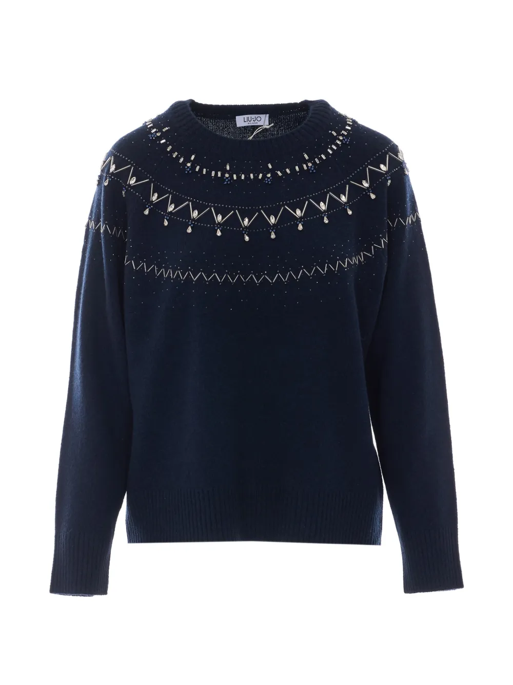 LIU JO wool sweater with jewel-embroidery - Blu
