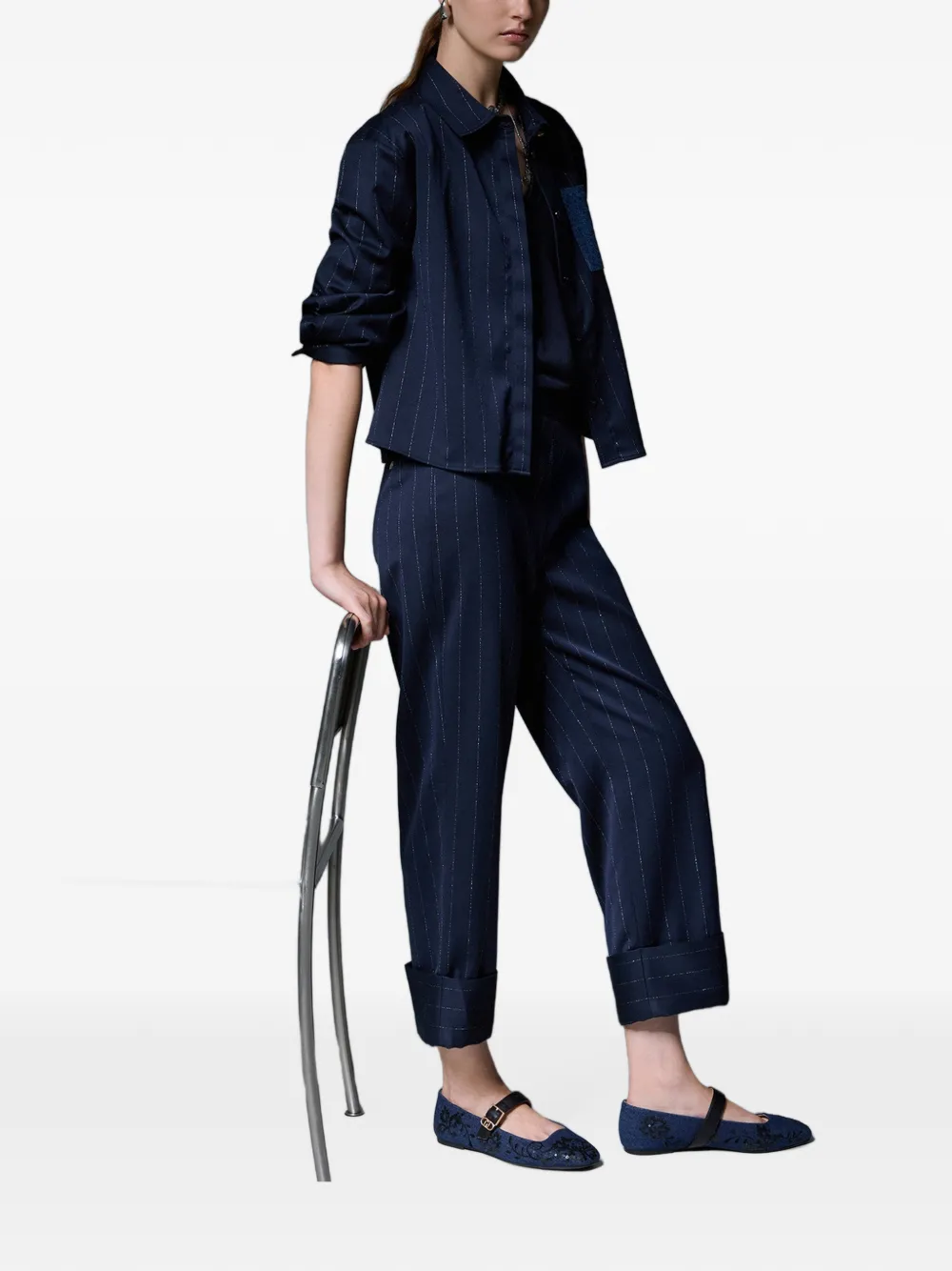 LIU JO Broek met krijtstreep Blauw