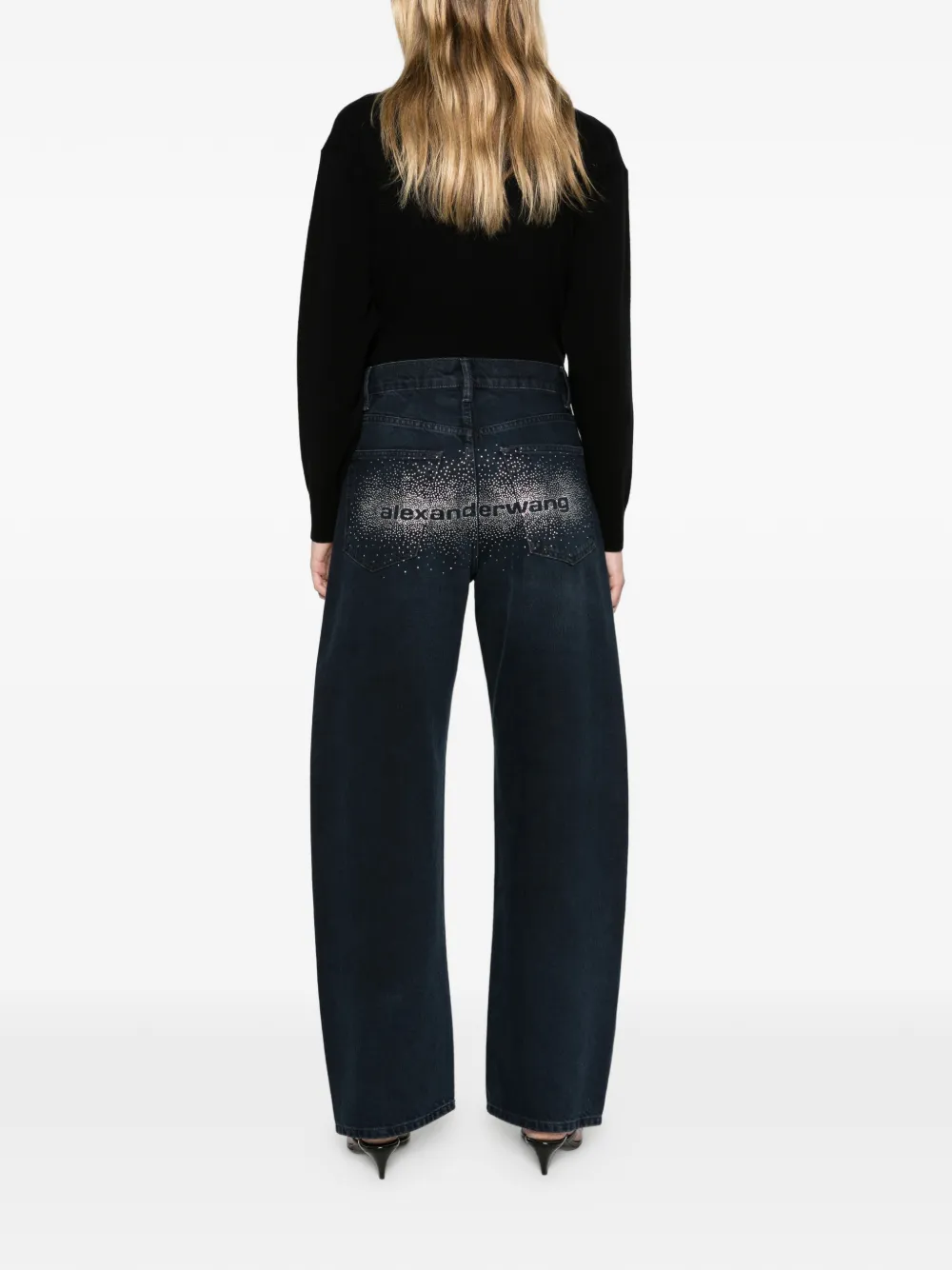 Alexander Wang float mid-rise relaxed crystal hotfix logo fly jeans Blauw
