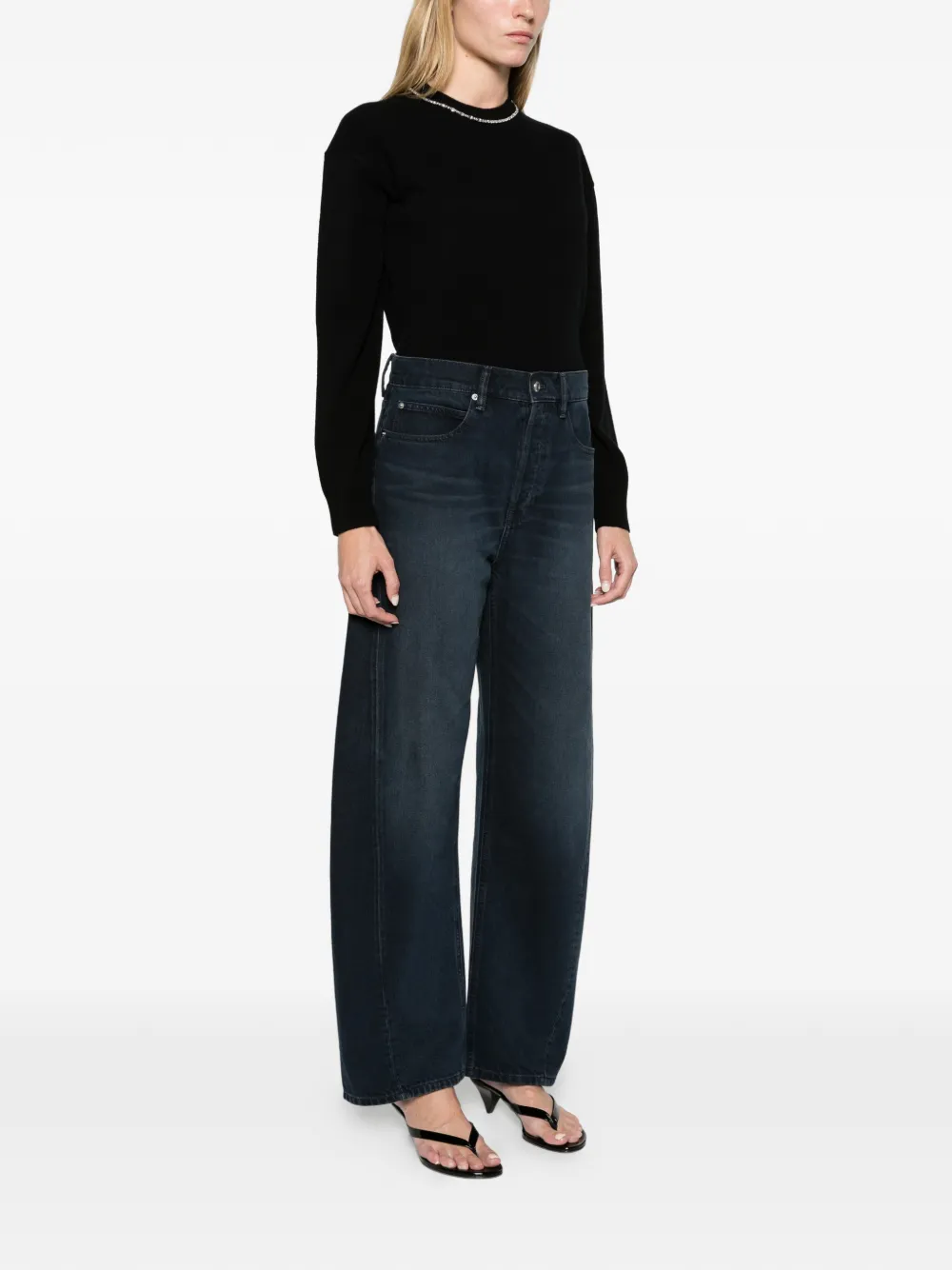 Alexander Wang float mid-rise relaxed crystal hotfix logo fly jeans Blauw