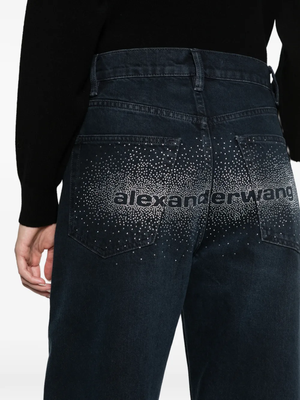 Alexander Wang float mid-rise relaxed crystal hotfix logo fly jeans Blauw