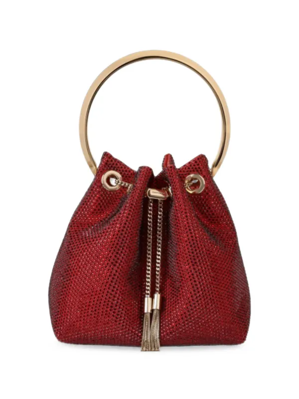 Jimmy Choo Bon Bon Crystal-embellished Bucket Bag in Red