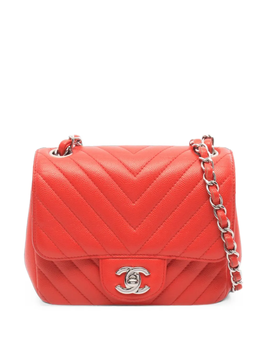 CHANEL Pre-Owned 2017-2018 mini Chevron V-stitch chain cross body bag - Rosso