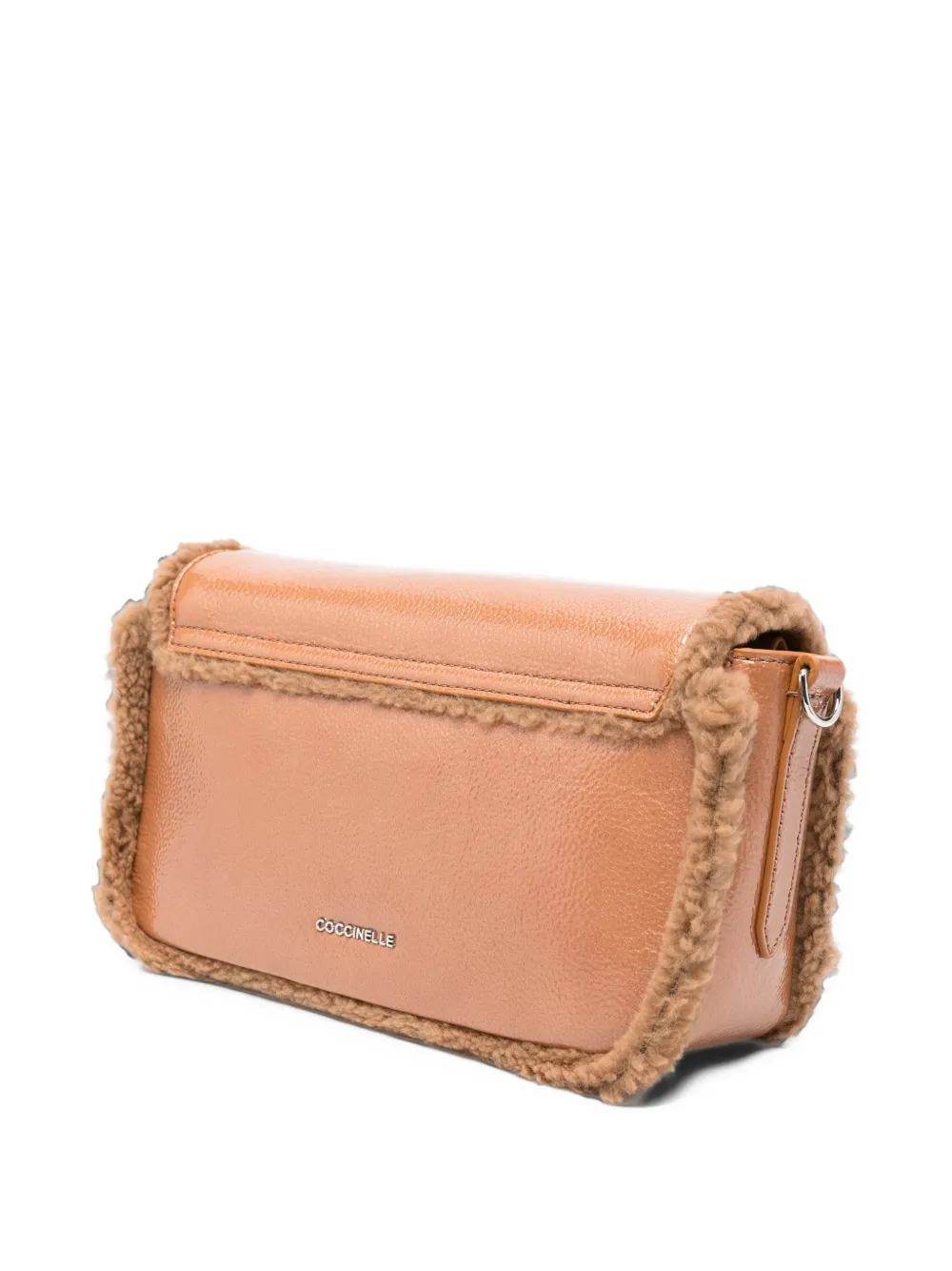 Coccinelle C-Me Lock shearling-trim clutch bag Beige
