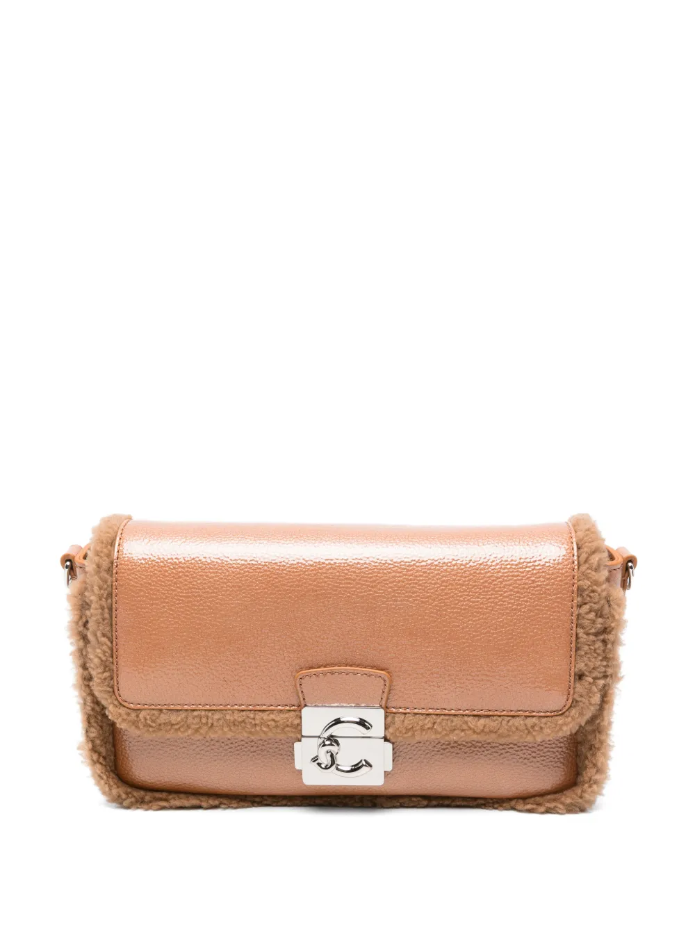 Coccinelle C-Me Lock shearling-trim clutch bag - Toni neutri