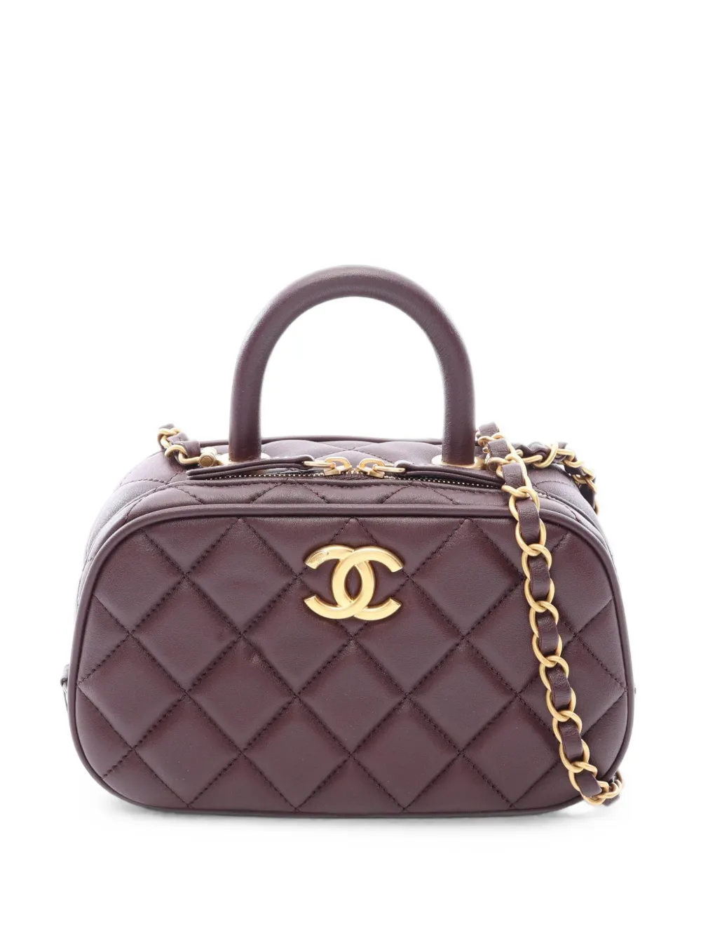 CHANEL Pre-Owned 2021s mini Matelassé Bowling tote bag - Marrone
