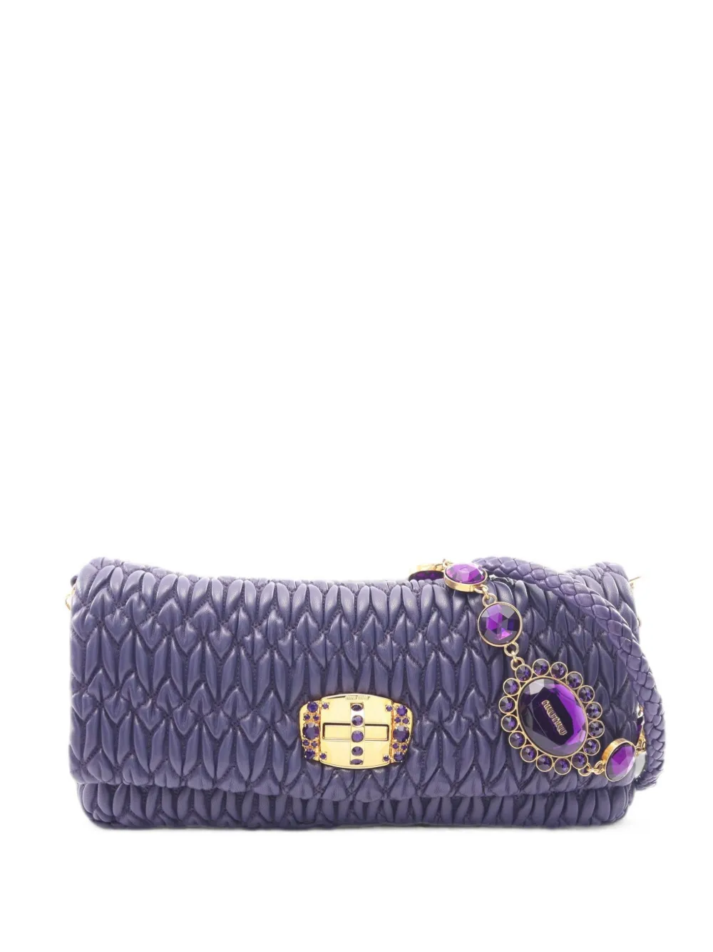 Pre-owned Miu Miu 2010s Nappa Crystal Matelassé Clutch Bag In Purple