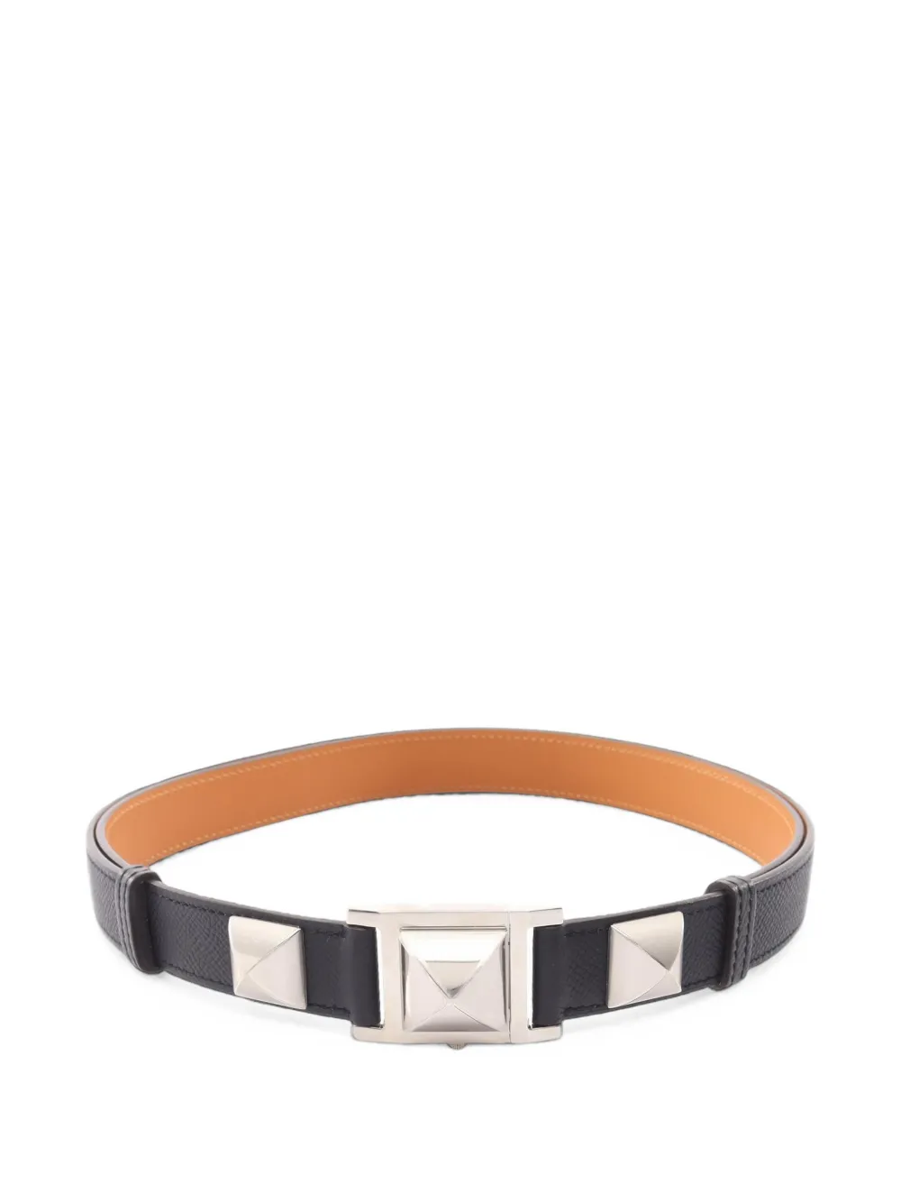 Pre-owned Hermes Medor Pyramid-stud Belt In Black