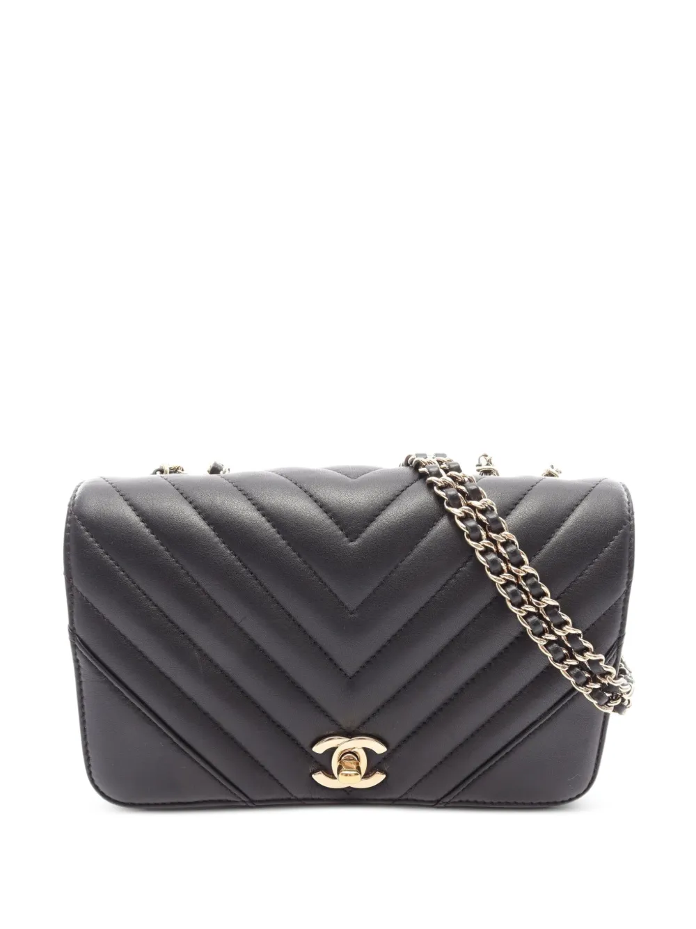 CHANEL Pre-Owned Borsa a spalla con dettaglio a V e motivo chevron 2017-2018 - Nero