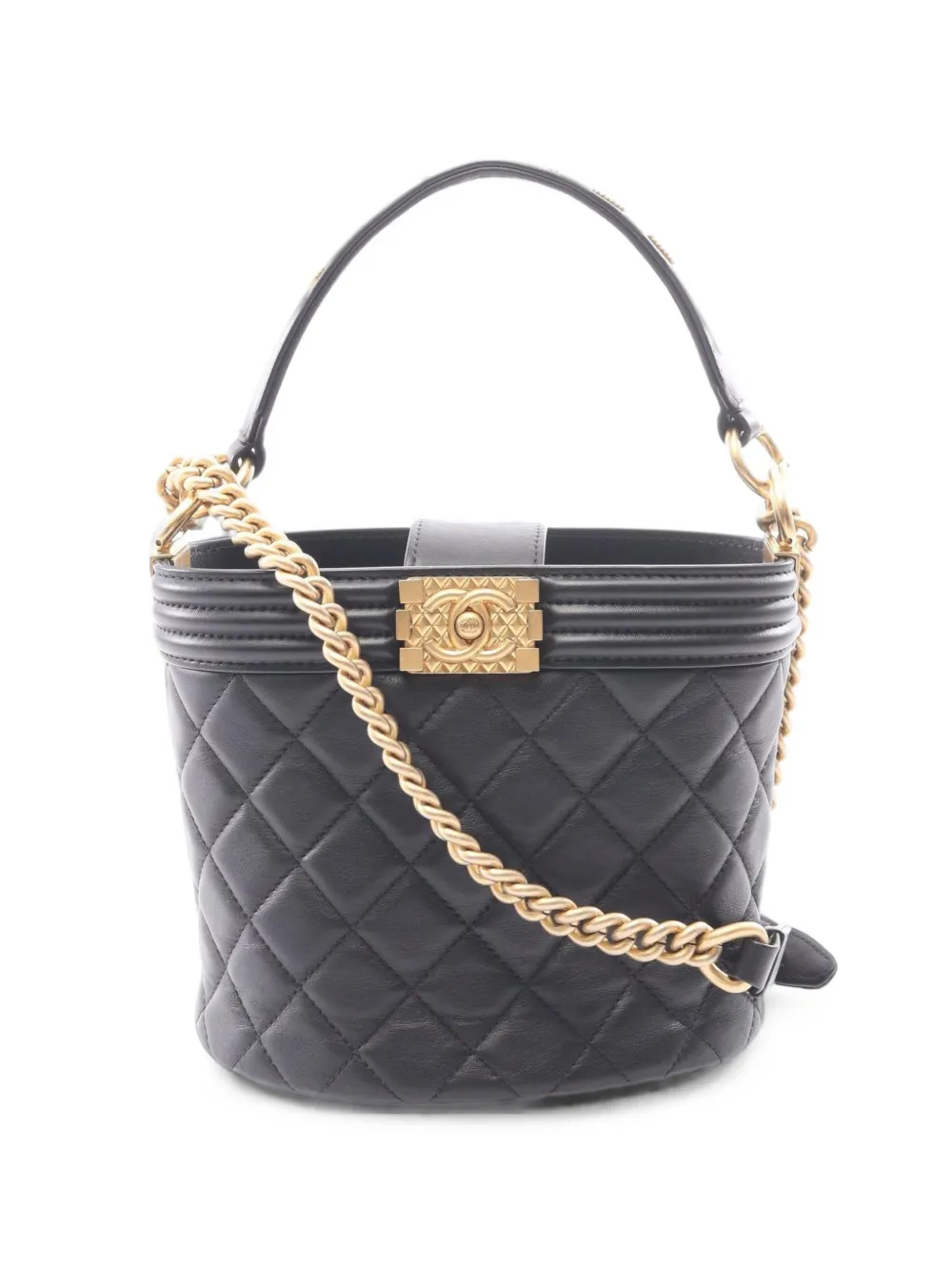 CHANEL Pre-Owned 2020-2021 Boy Chanel quilted mini bucket bag Zwart