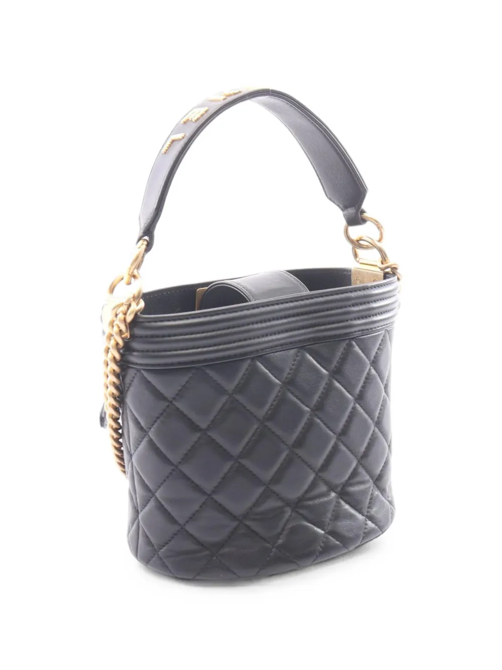 CHANEL Pre-Owned 2020-2021 Boy Chanel quilted mini bucket bag Zwart