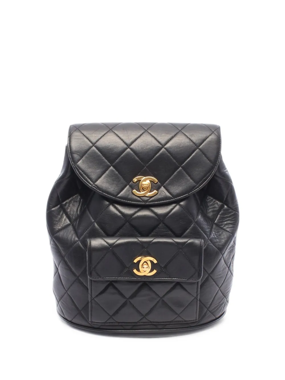 Pre-owned Chanel 1994-1996 Matelassé Turn-lock Backpack In Black