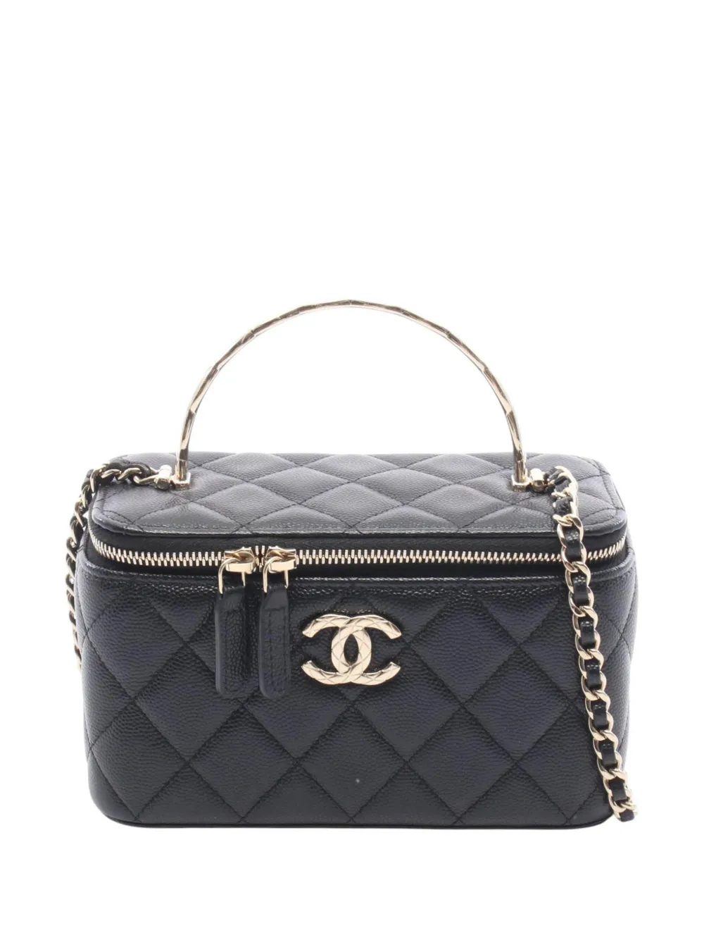 CHANEL Pre-Owned 2021-2026 CC Caviar Top Handle Vanity Case with Chain satchel - Nero