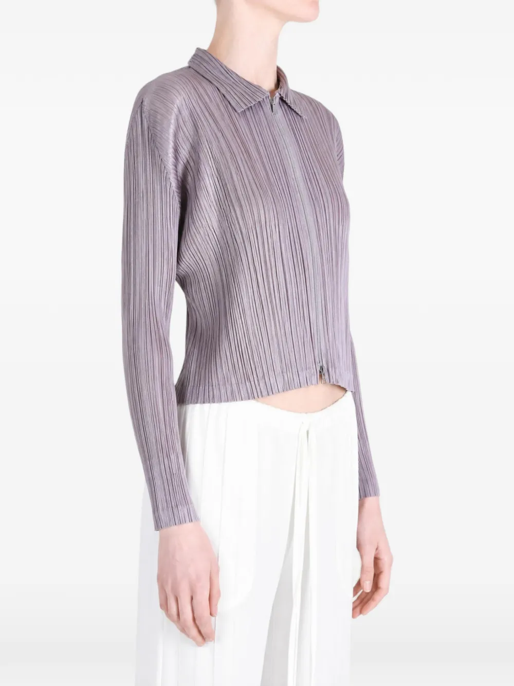 Pleats Please Issey Miyake Monthly Colors August jack met plissé-effect en rits Paars