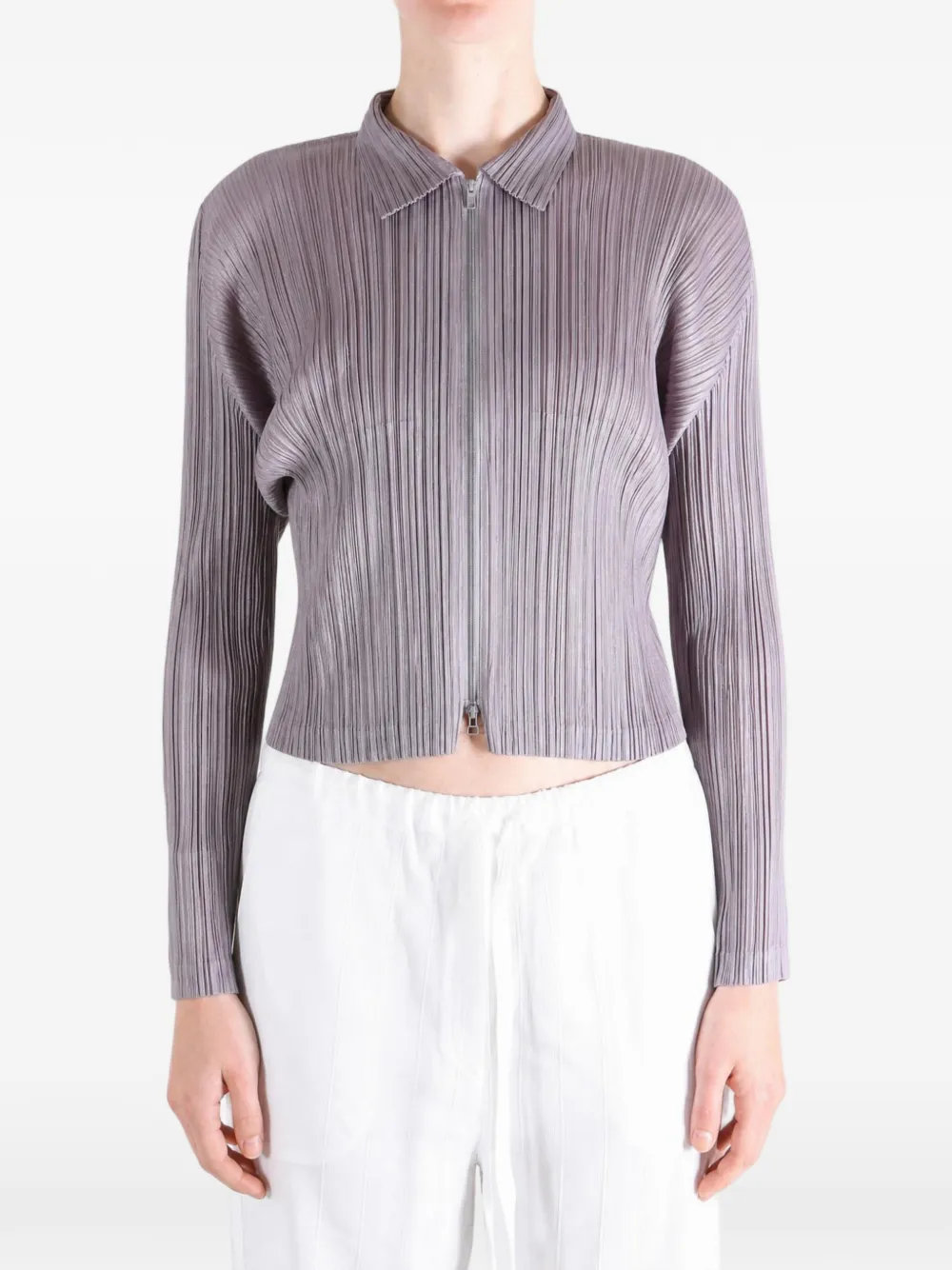 Pleats Please Issey Miyake Monthly Colors August jack met plissé-effect en rits Paars